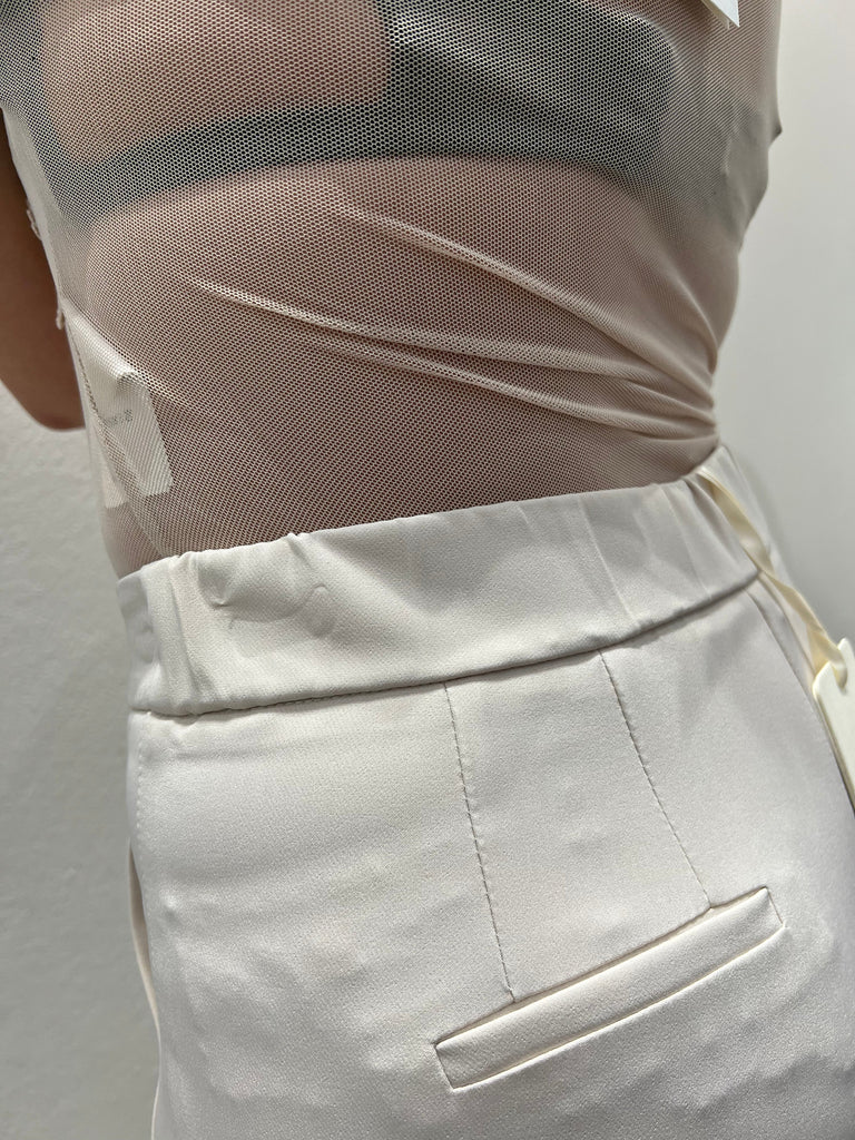 KONTATTO•Pantalone riso taschine a filetto ed elastico in vita