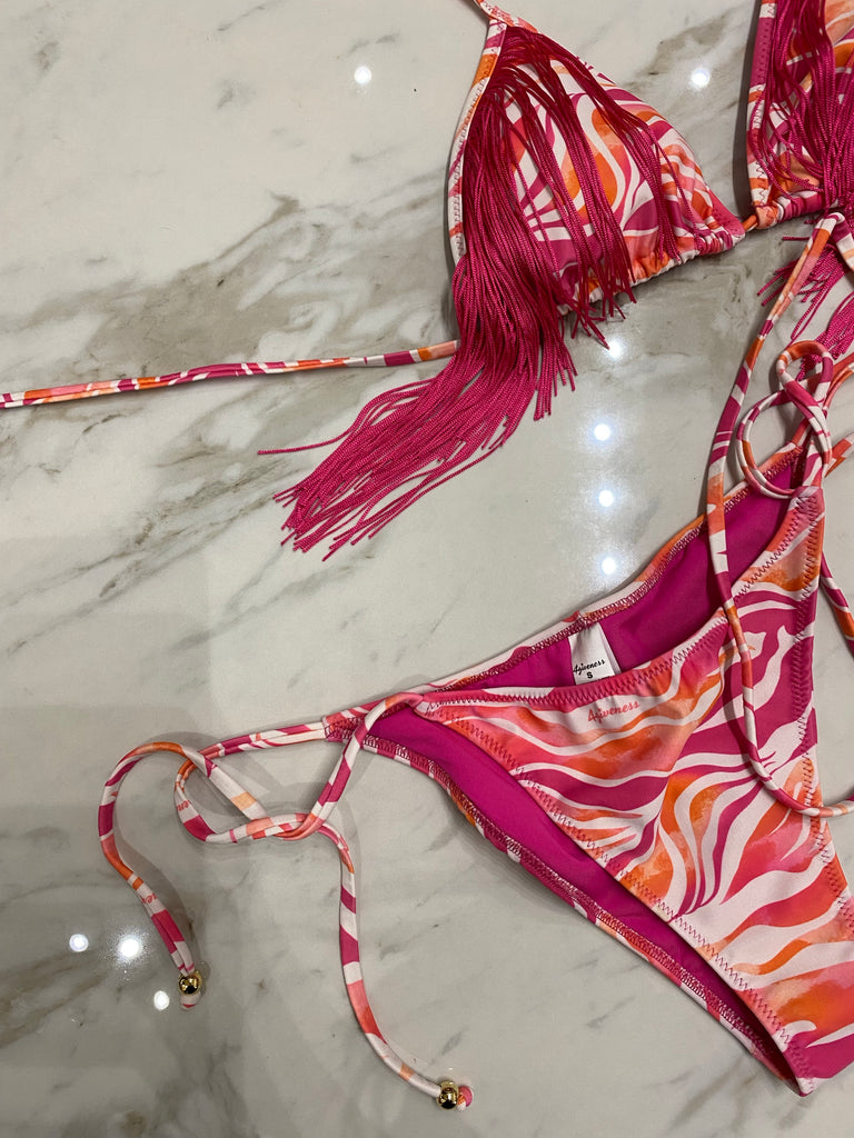 🚨4giveness-Bikini Pink zebra triangolo con frange