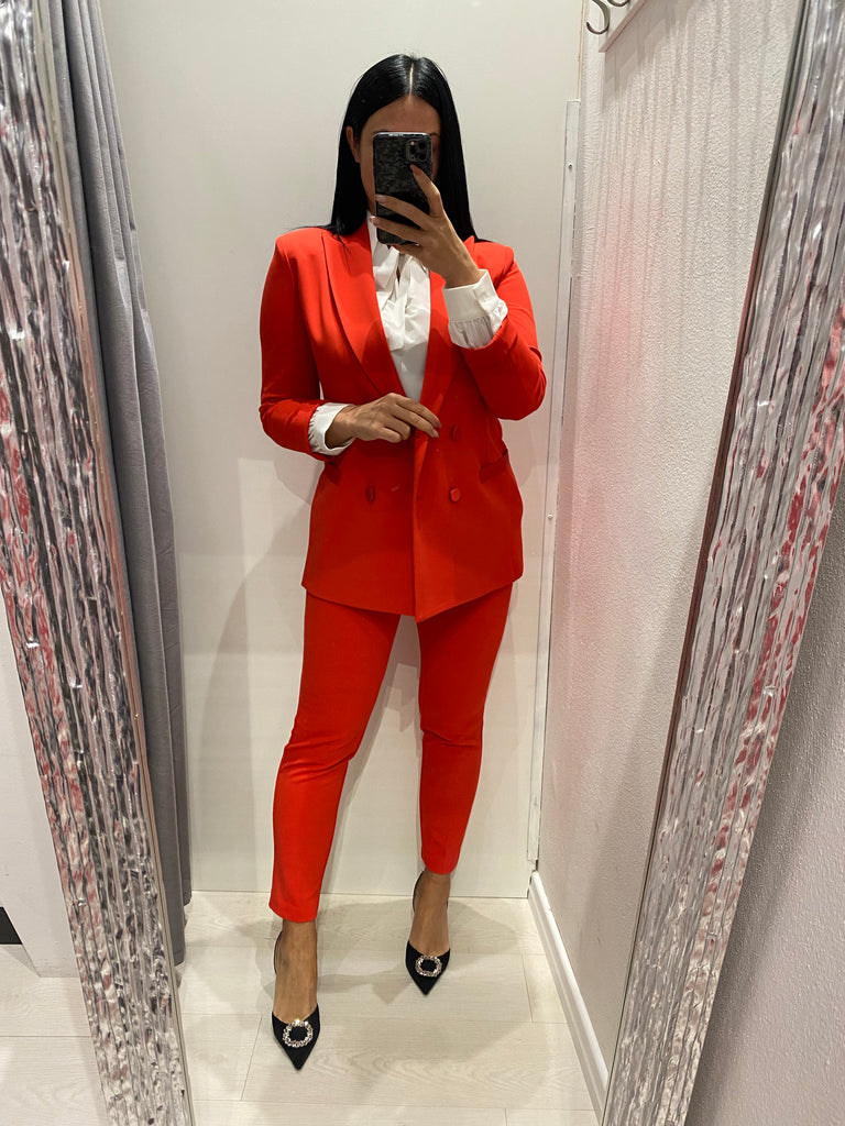 MSS💥Imperial•Pantalone aderente ed attillato con inserti in raso rosso corallo