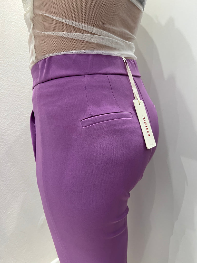 Kontatto-Pantalone glicine taschine a filetto ed elastico in vita