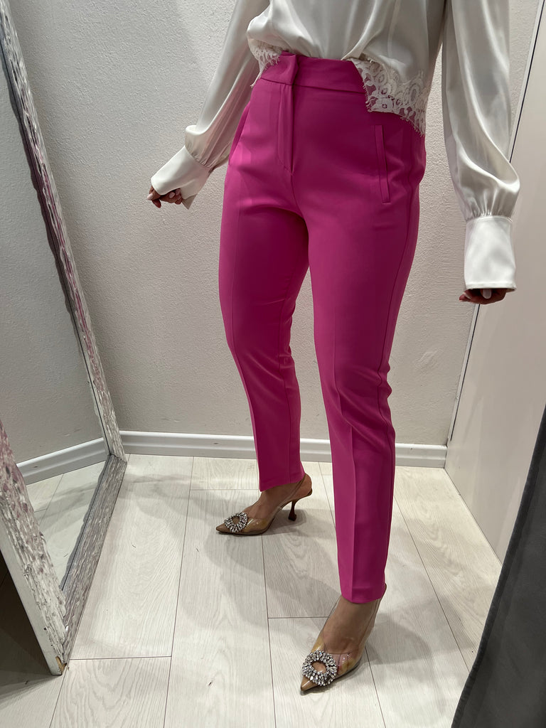 Kontatto-Pantalone pink taschine a filetto ed elastico in vita