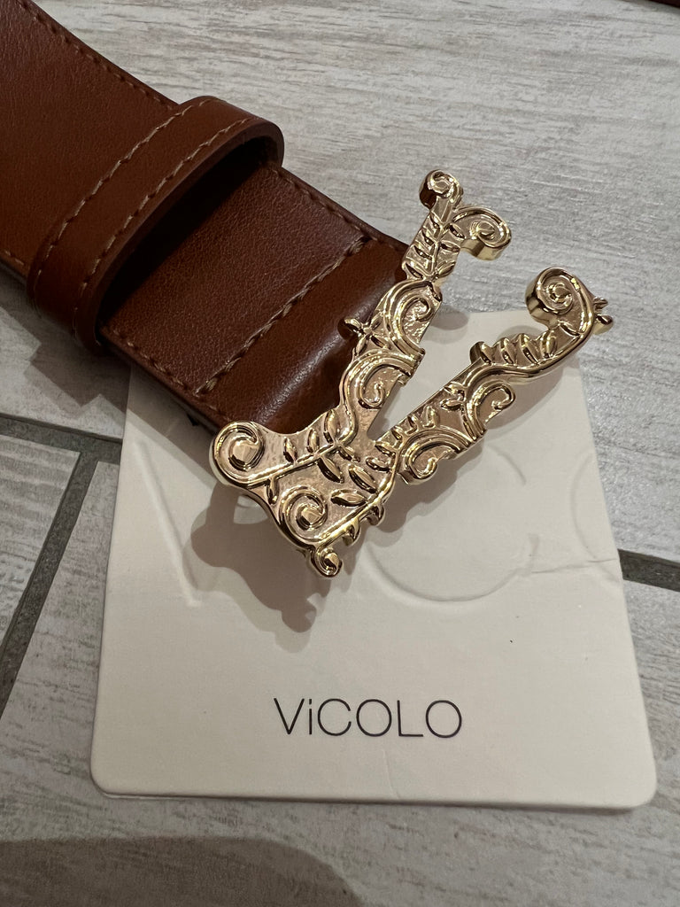 Vicolo-Cintura in vera pelle con fibbia V intarsiata-Più colori