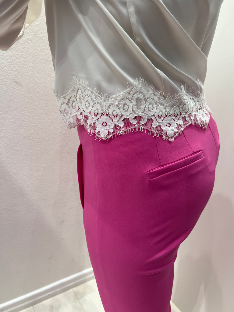 Kontatto-Pantalone pink taschine a filetto ed elastico in vita