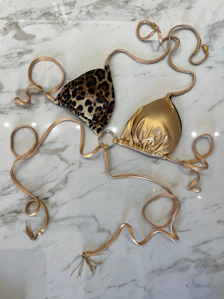 🚨4giveness-Bikini triangolo e slip Gold animalier