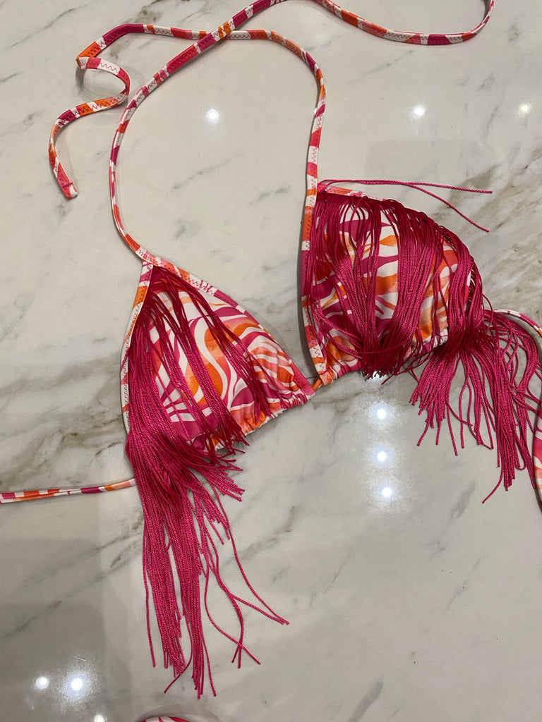 🚨4giveness-Bikini Pink zebra triangolo con frange