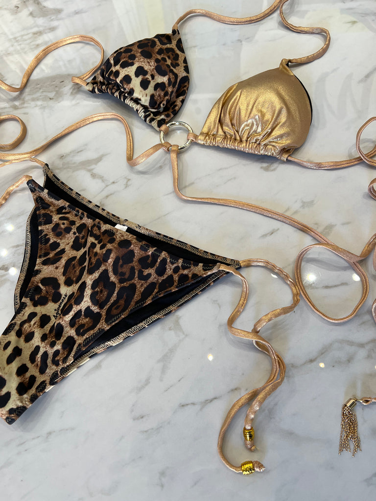 🚨4giveness-Bikini triangolo e slip Gold animalier