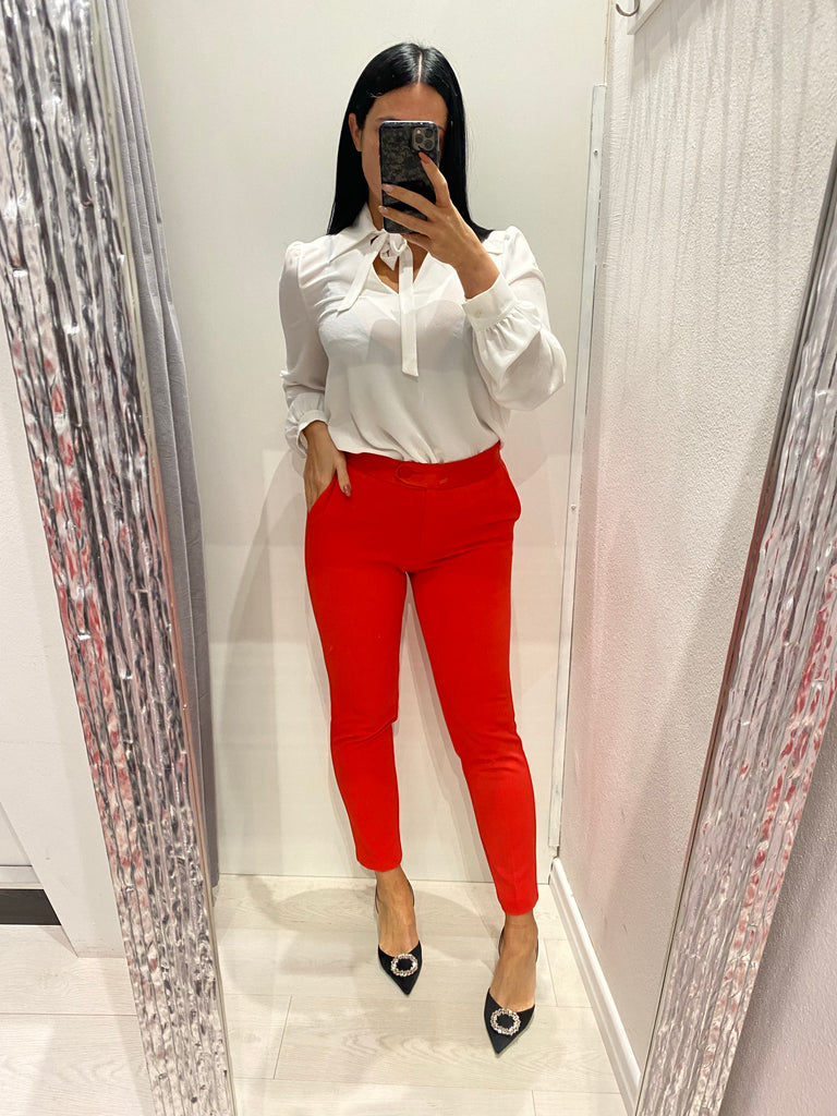 MSS💥Imperial•Pantalone aderente ed attillato con inserti in raso rosso corallo