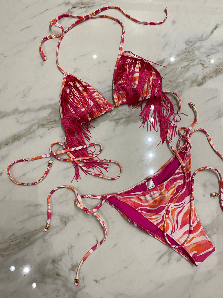 🚨4giveness-Bikini Pink zebra triangolo con frange