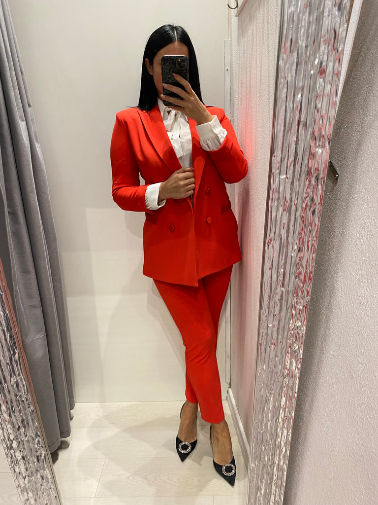 MSS💥Imperial•Pantalone aderente ed attillato con inserti in raso rosso corallo
