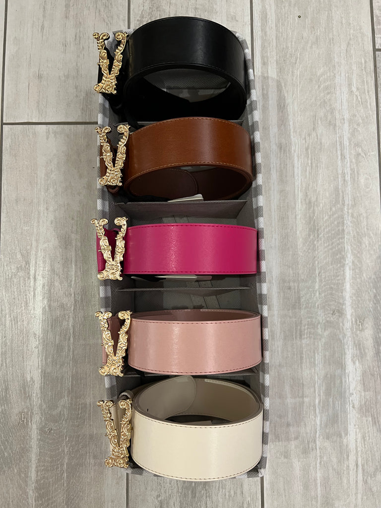 Vicolo-Cintura in vera pelle con fibbia V intarsiata-Più colori