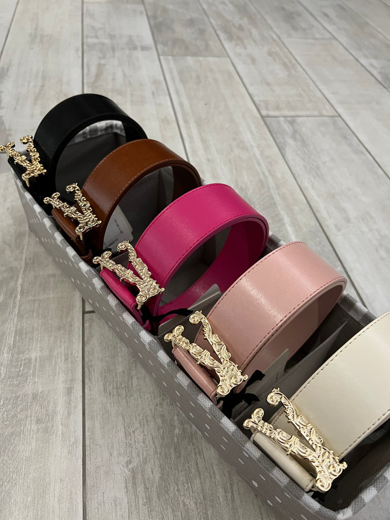 Vicolo-Cintura in vera pelle con fibbia V intarsiata-Più colori