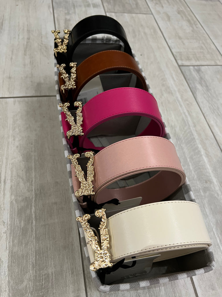 Vicolo-Cintura in vera pelle con fibbia V intarsiata-Più colori