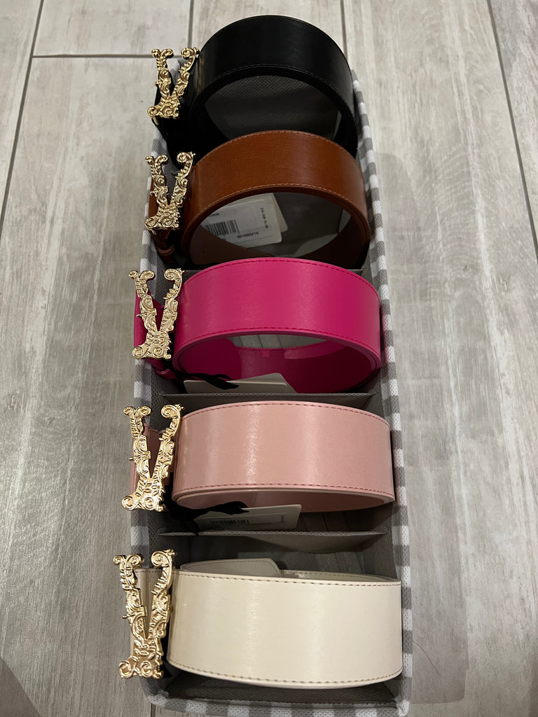 Vicolo-Cintura in vera pelle con fibbia V intarsiata-Più colori