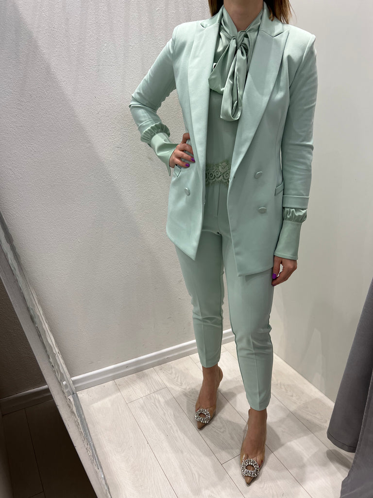 Imperial Camicetta menta in raso con pizzo finale Maison Mal