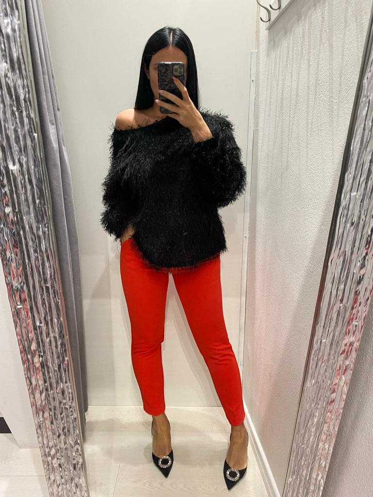 MSS💥Imperial•Pantalone aderente ed attillato con inserti in raso rosso corallo