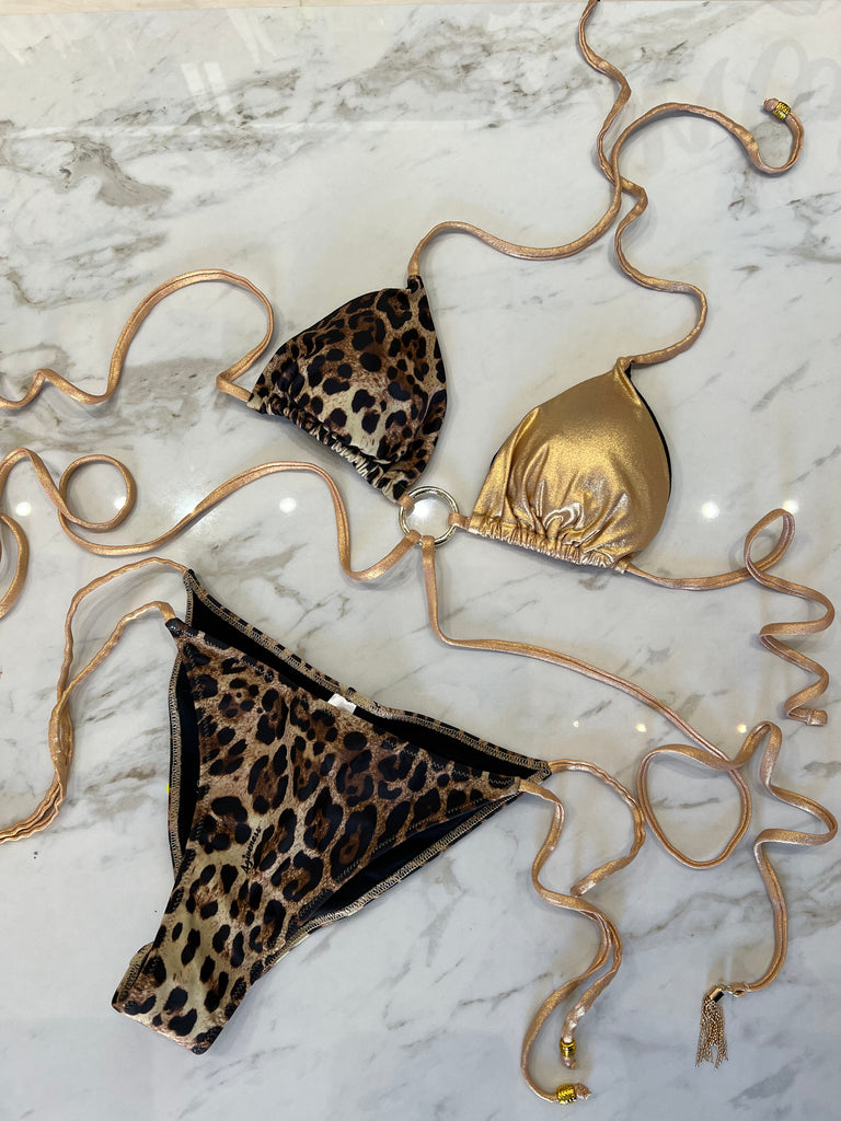 🚨4giveness-Bikini triangolo e slip Gold animalier