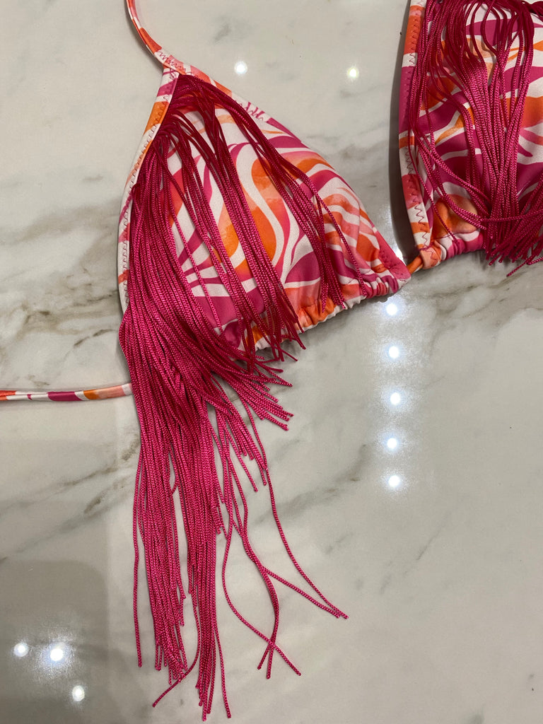 🚨4giveness-Bikini Pink zebra triangolo con frange